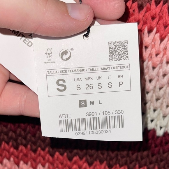 NWT ZARA Cream Pink Striped Crochet Bodycon Midi Dress Small Blogger Favorite - Picture 10 of 12